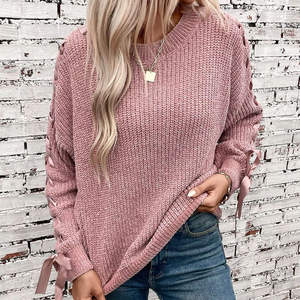 Veste Cardigan Automne/Hiver Femme avec Bouton de Couleur Unie en Tricot et Manches Lanterne Logo Avant Nouveau Pull Design - Product Image 1