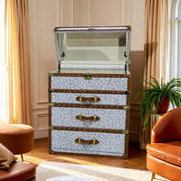 Armoire de rangement en cuir de style rétro avec vitrine à miroir avec tiroirs de coffre pour ornements valise au trésor