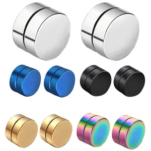 Stainless Steel Magnetic Ear Stud Earring Cuff Jewelry Earrings For Boys Women Men No Ear Hole Clip On Round Womens Mens Earring