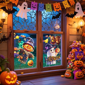 Autocollants décoratifs créatifs d'Halloween personnalisés Citrouille Statique pour fenêtre Décoration de fenêtre Déguisements de fantômes Autocollants pour vitres - Product Image 2