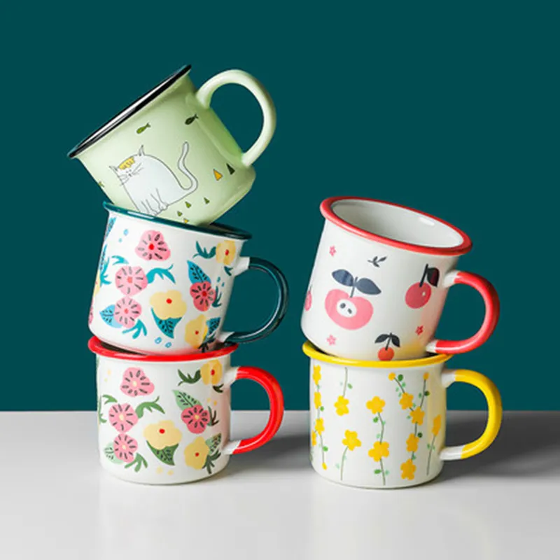 Wholesale custom 11OZ enamel coffee mug creative printing white ceramic mugs for travel
