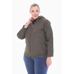 Ventre – Parka imperméable à capuche kaki doublée polaire pour femme, grande taille 75 cm, tailles 42-56, style décontracté, usage quotidien - Product Image 3