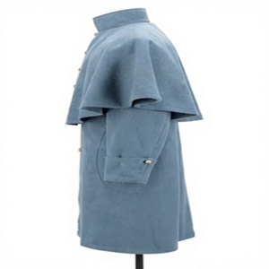 Light Blue <b>Woolen</b> Men's Overcoat Double Breasted Stand Collar Long Coat Historical Uniform Outerwear - Product Image 3