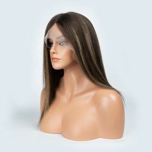 Pelucas Premium sin Pegamento con Encaje Frontal 13x4 HD, Lisas de 14 Pulgadas, Balayage Marrón con Reflejos Dorados, Cabello Humano Brasileño Pre-Arrancado - Product Image 1