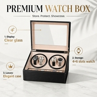 Boîte à remontoir de montres classique en cuir PU, 4 emplacements avec 6 compartiments de rangement pour 10 montres, intérieur en velours beige, certifiée WCA