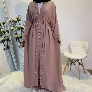 הערבי חרוזי תחרה המוסלמי חגור גליגן חלוק קימונו מוסלים פנינים בגדי נשים פתוחות באיה