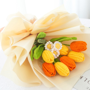 Finished <strong>Handmade</strong> <strong>Knitted</strong> Tulip Artificial <strong>Flower</strong> <strong>Handmade</strong> <strong>Flower</strong> Tulip Bouquet DIY Yarn <strong>Knitted</strong> <strong>Crochet</strong> Bouquet - Product Image 1