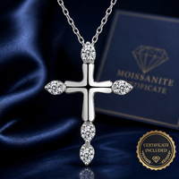 Collier pendentif classique en argent sterling 925 avec croix chrétienne et moissanite taille brillant rond, vente en gros avec certificat GRA