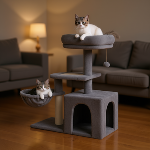 Tiragraffi Premium per Gatti Grigio a 4 Livelli con Amaca in Sisal, Design Moderno per Gioco Indoor - Product Image 2