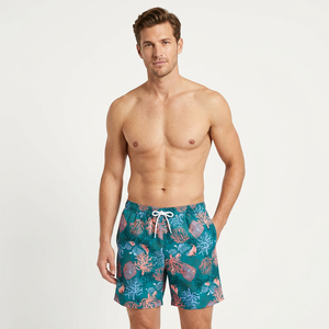 Premium <b>Men</b> Front Logo Heat-Transfer Printed Canvas Board Shorts 100% Polyester Lightweight Soft Quick Dry Drawstring Closure - Product Image 1