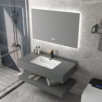 Lavabo rectangulaire mural double couche de luxe pour salle de bain, meuble sous-vasque en pierre frittée blanche, lavabo à poser