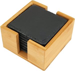 2024 Kitchen Home <b>Table</b> Cup 10*10*0.5cm Blank Smooth Square Slate Coasters With Bamboo Box - Product Image 1
