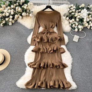 Nuevo Vestido Estilo Pastel con Volantes - Vestido Largo Plisado y Ajustado para Mujer - Product Image 1