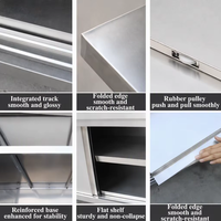 Plan de travail de cuisine commerciale en acier inoxydable épais avec armoire de rangement fermée, table de préparation alimentaire robuste, personnalisable
