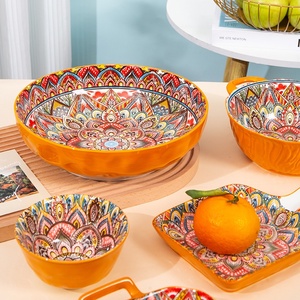 Vajilla de Cerámica Estilo Bohemio, Platos Nórdicos Retro, Plato y Tazón de Cerámica Esmaltada de Lujo Ligero para el Hogar - Product Image 3