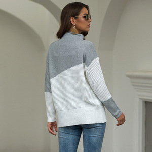 De <span class=keywords><strong>cuello</strong></span> alto de manga larga a rayas suelto <span class=keywords><strong>jersey</strong></span> de punto Tops suéteres - Product Image 5