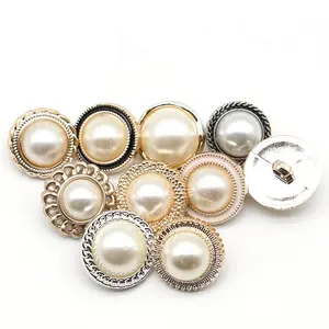 Botón de costura de flores de lujo para mujer, 15MM, 18MM, 20MM, 23MM, botones de mango de perla de Metal dorado, camiseta, abrigo, ropa
