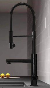 Rubinetti da <span class=keywords><strong>cucina</strong></span> commerciali miscelatore per lavello da <span class=keywords><strong>cucina</strong></span> a molla con spruzzatore a leva singola in <span class=keywords><strong>ottone</strong></span> monocomando per Hotel, nero - Product Image 2