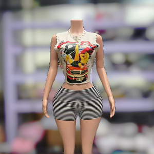 Ensemble 2 pièces PEEQI en coton avec imprimé graphique et rivets, haut et short, tenue décontractée d'été pour femmes - Product Image 6