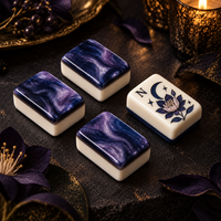 Jeu de Mahjong en Acrylique Double Couche, Tuiles de Jeu en Forme d'Hortensia, Bleu Pastel Doux et Violet Nacré, Cadeau de Pendaison de Crémaillère, Pièces de Décoration de Table