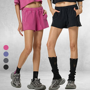 300GSM Heavyweight Cotton <b>Shorts</b> Distressed, Women's Summer Drawstring Hot Pants - Product Image 3