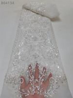 Tissu en dentelle à sequins roses avec élastique, 100% polyester, broderie de perles florales et dentelle guipure pour robes de mariée