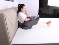 Almohada de descanso en cama de lectura con respaldo grande gris oscuro con brazos, relleno de espuma de felpa, almohada elástica para quitar el cuello para leer y ver la televisión