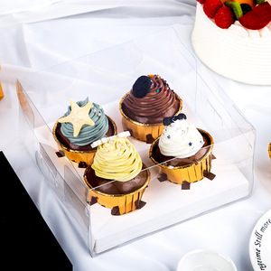 Boîte à muffins en plastique PVC PET transparent 2 4 6 12 trous <span class=keywords><strong>et</strong></span> base dorée - Product Image 5
