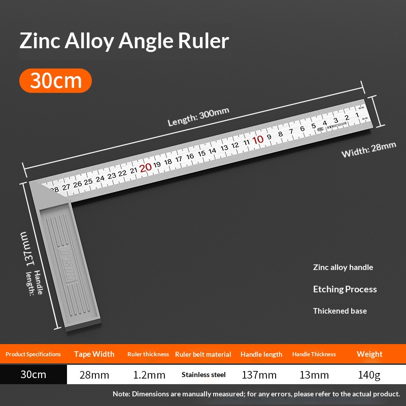 Righello quadrato in acciaio legato allo zinco - 30 cm