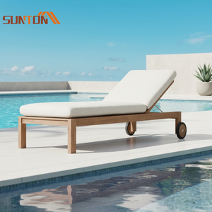 Tumbona Plegable Portátil Moderna de Madera de Teca para Exteriores con Cojín y Ruedas para Resort, Villa, Parque, Hotel, Playa, <span class=keywords><strong>Piscina</strong></span> - Product Image 1