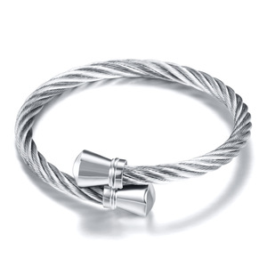 European American Fashion 5Mm Steel Wire Cable Tapered Stainless Steel Open <b>Adjustable</b> <b>Bracelet</b> Unisex Jewelry - Product Image 3
