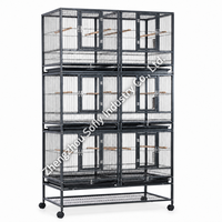 Cage à oiseaux d'élevage en promotion, volière spacieuse à 3 niveaux, cage à oiseaux empilable en fil métallique avec perchoir et support roulant