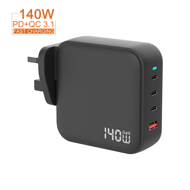 High Power 140W PD3.1 GaN Portable Desk Charger UK Plug Super Speed 140 Watt Laptop Charger Adapter OTP OVP Protection Type C