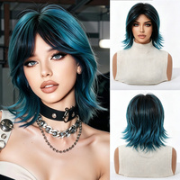 Wig Ekor Serigala Kelas Atas Gaya Jepang untuk Cosplayer, Penutup Kepala Penuh, Unisex, Trendi, Mohawk Pendek, Rambut Sintetis, Poni Bentuk Angka Delapan