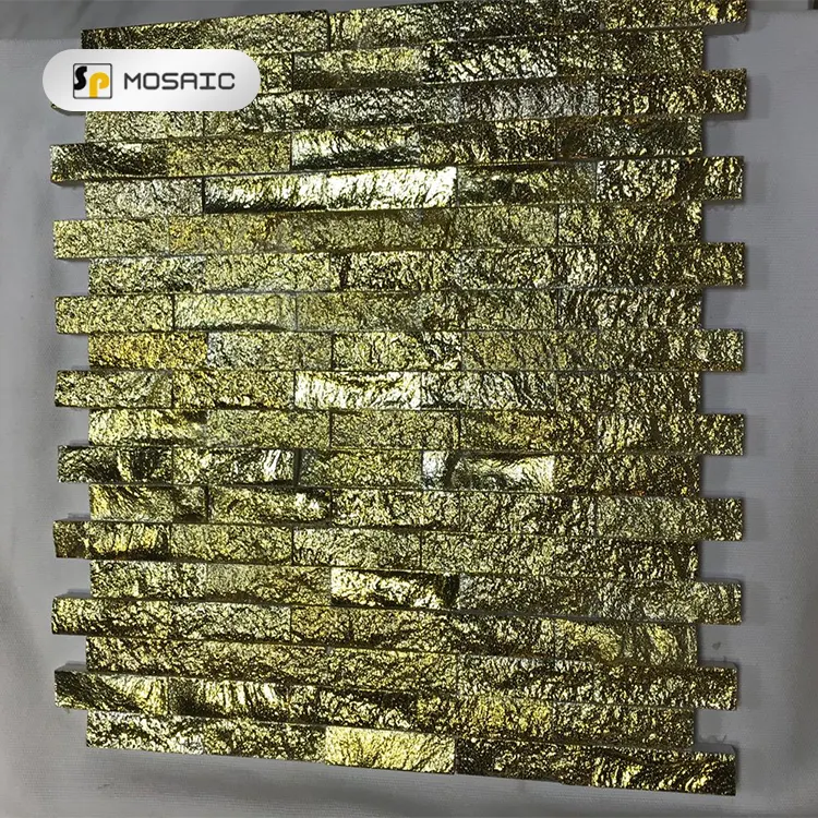 Vulkan Rechteck geformt Gold Finish Wand Mosaik Fliesen Wohnzimmer Natur Vulkan Stein Mosaik