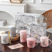 Tasses à café motif marbre 400ml avec boîte-cadeau tasse en céramique pour la fête des mères et des pères tasses promotionnelles en gros avec couvercle