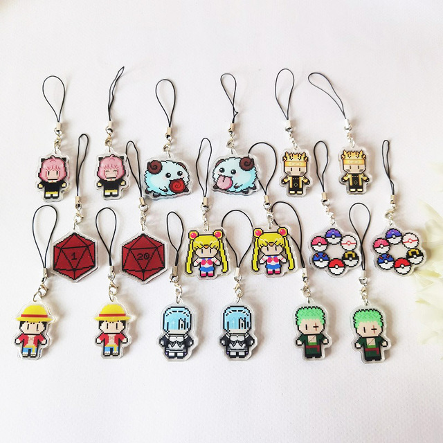 Personalized Anime Figure Acrylic Keychains No Minimum Custom Cartoon Plastic Acrylic Phone Charms with Ropes