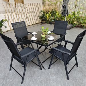 Meubles de jardin, chaise pliante portable, table en verre trempé, mobilier d'extérieur pour balcon, salon de thé, cour - Product Image 1