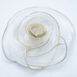 Fil de queue de poisson à bords dorés ruban coiffure arc neige vague fil imprimé motif organza fait à la main bricolage fleur vêtements emballage - Product Image 6