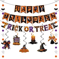 Guirlande de décoration d'Halloween : Bannière, Têtes de mort, Citrouilles, Guirlande de papier, Drapeaux suspendus pour Fêtes d'horreur et Décoration intérieure