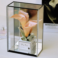 Calla lily avec boîte en verre, fleur séchée conservée, décoration de mariage, fleur artificielle calla lily immortelle