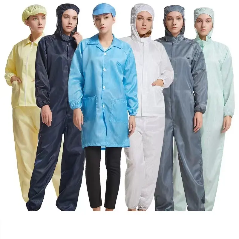 Reusable Washable Dust Proof Garment Laboratory Polyester Coat Blue Cleanroom ESD Antistatic Smock Gown