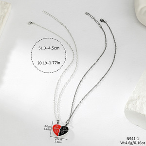 Collier pendentif cœur pour meilleurs amis, en alliage de zinc, cadeau pour enfants, bijoux, design magnétique rouge et noir - Product Image 2