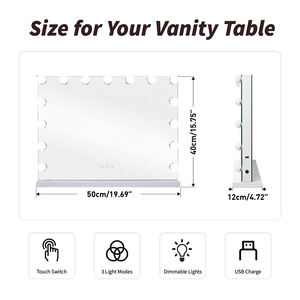 Miroir de maquillage personnalisé avec ampoules LED et gradateur de lumière Miroir de courtoisie LED cosmétique avec gradateur tactile Miroir LED en bois de houx de table pour chambre à coucher - Product Image 6