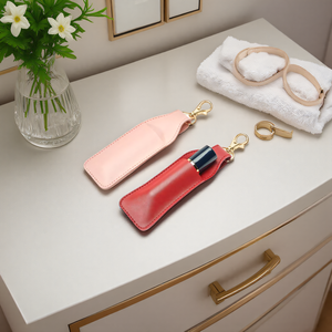 Portable Mini Lipstick Bag with Metal Ring PU Leather Lipstick Holder Keychain Hang on the Bag Welcome Promotional Gifts