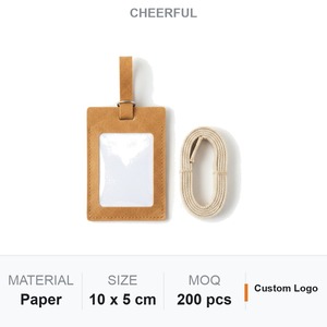 Étiquette de bagage en papier kraft lavable, aspect cuir écologique, vegan, boucle en coton, logo personnalisé, cadeau de voyage durable - Product Image 1