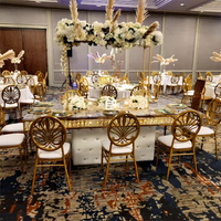 Table de réception de luxe pour événements et banquets, plateau en verre trempé Serpentine 2025, acier inoxydable doré