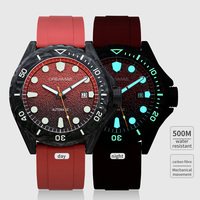 Montre automatique personnalisée en fibre de carbone Miyota 8215, résistante à l'eau 500M, verre saphir DLC, bracelet FKM, montre-bracelet mécanique pour homme