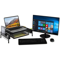 2 écrans moniteur d'ordinateur portable, étagère de rehaussement pour ordinateur, support de rangement et de triage de papeterie de bureau, avec tiroir en maille