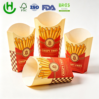 Boîte à frites auto-élevante en papier kraft, emballage alimentaire rapide, conteneur jetable pour frites, taille personnalisée, impression de logo, portable